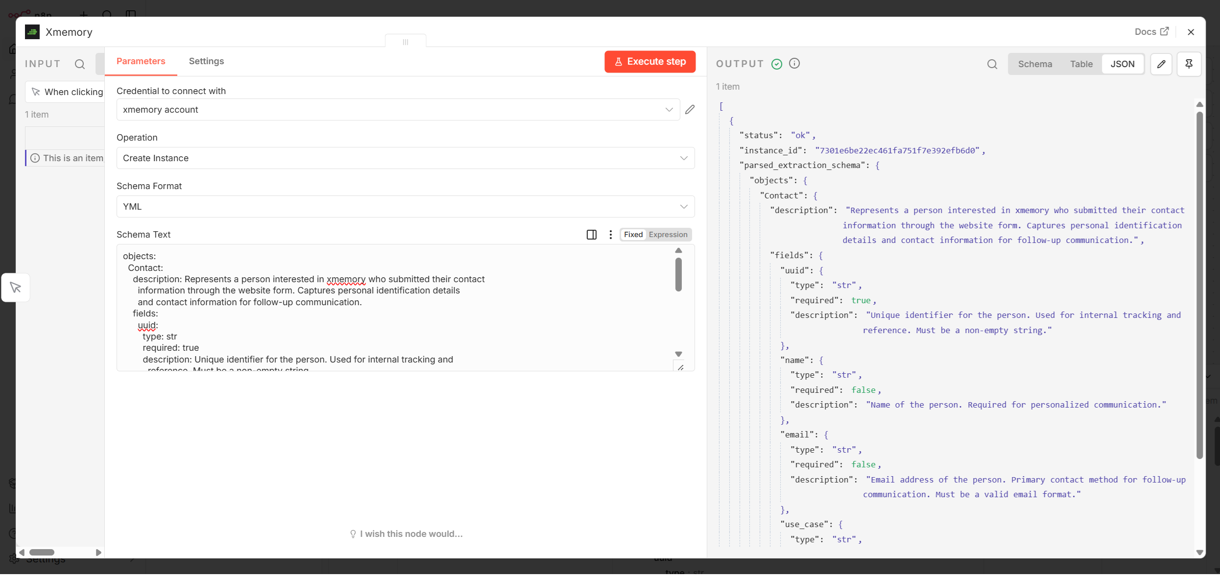 Create xmemory instance from yaml in n8n