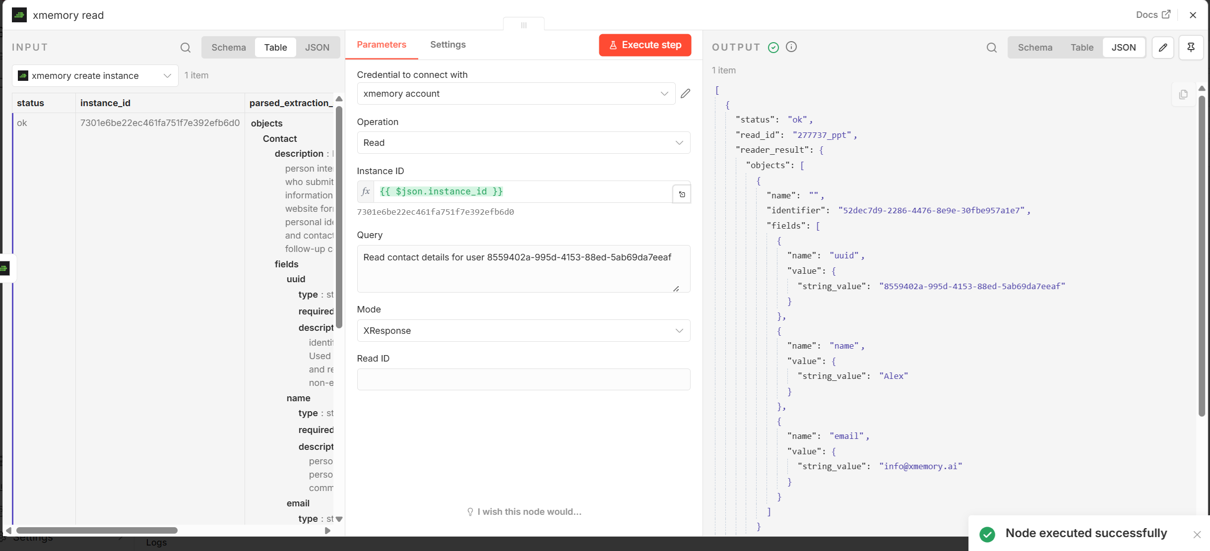 Read data from xmemory in n8n
